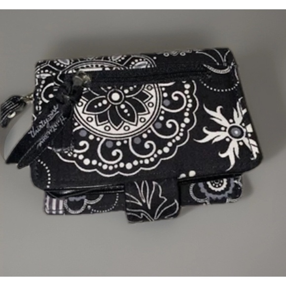 Vintage‎ Thirty-One Black & White Floral Cotton Wallet Striped Lining - Picture 1 of 14